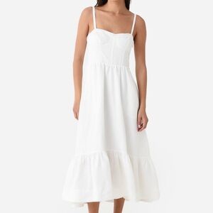 Jonathan Simkhai White Linen Bustier Midi Dress